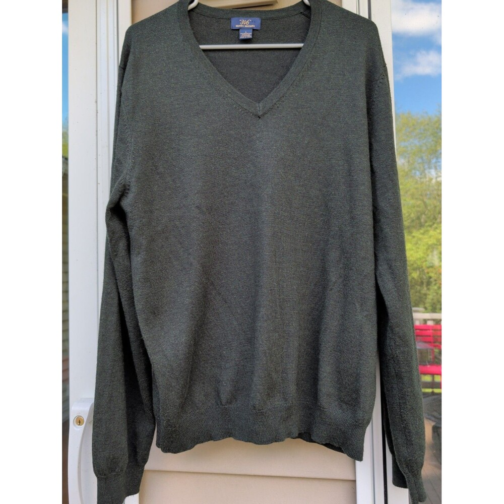 BROOKS BROTHERS 346 Stretch Wool V-Neck Sweater in Earth Forest Green Size L